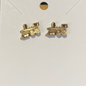 Vintage Gold Plated Christmas Steam Train Stud Earrings